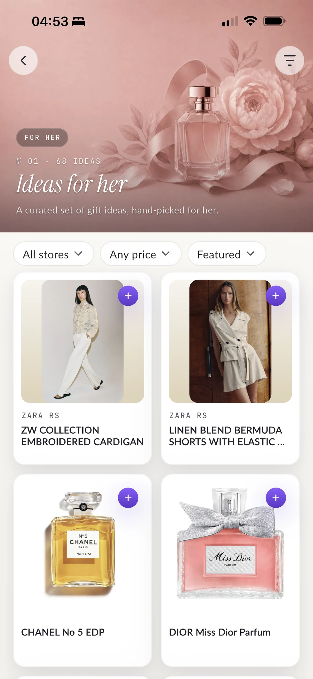 Curated gift ideas for her in Wishco, with products from Zara, Chanel and Dior