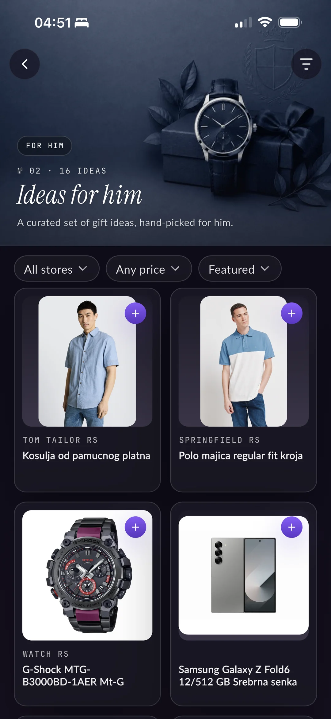 Curated gift ideas for him in Wishco's dark theme